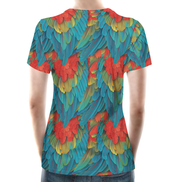 Women's Cotton Blend T-Shirt - Animal Print - Macaw Parrot