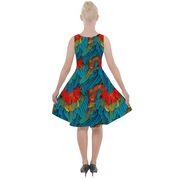 Skater Dress with Pockets - Animal Print - Macaw Parrot