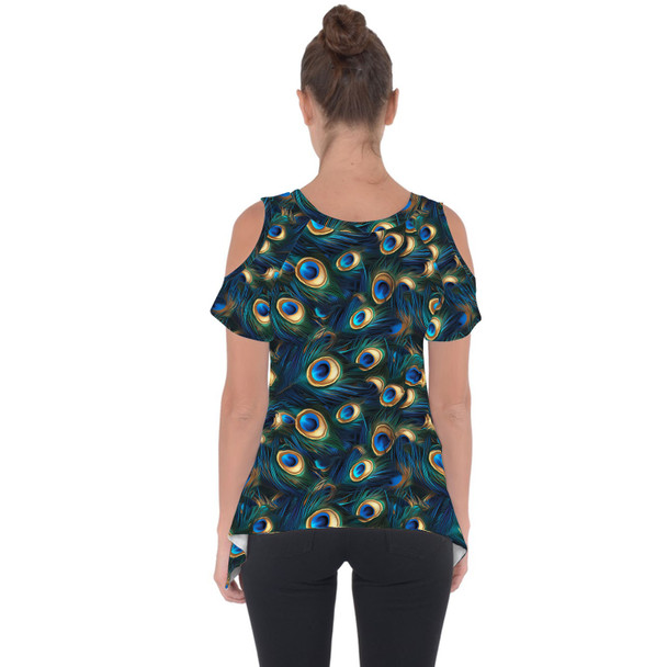 Cold Shoulder Tunic Top - Animal Print - Peacock