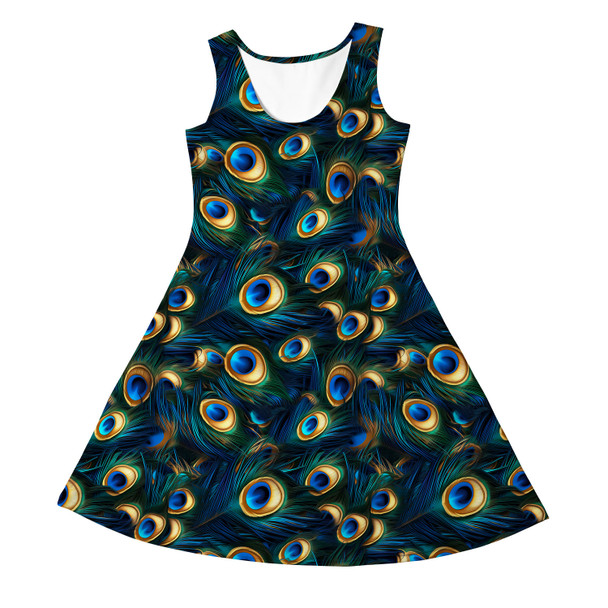 Girls Sleeveless Dress - Animal Print - Peacock