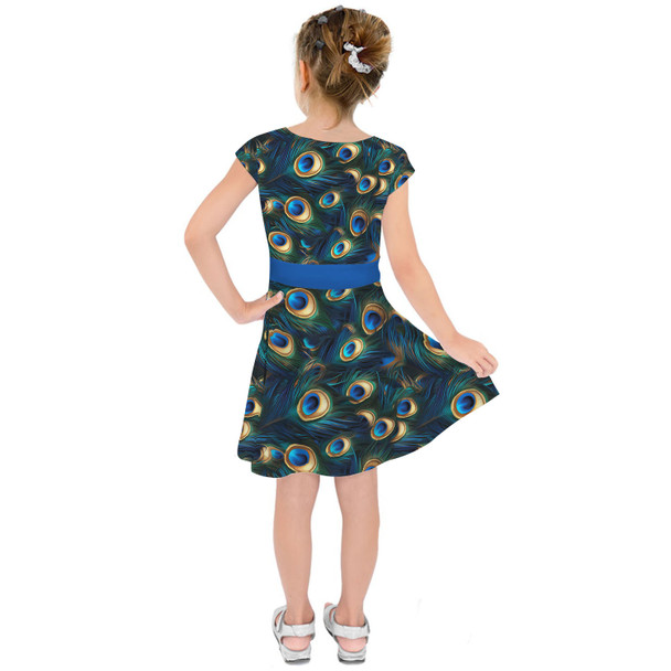 Girls Short Sleeve Skater Dress - Animal Print - Peacock