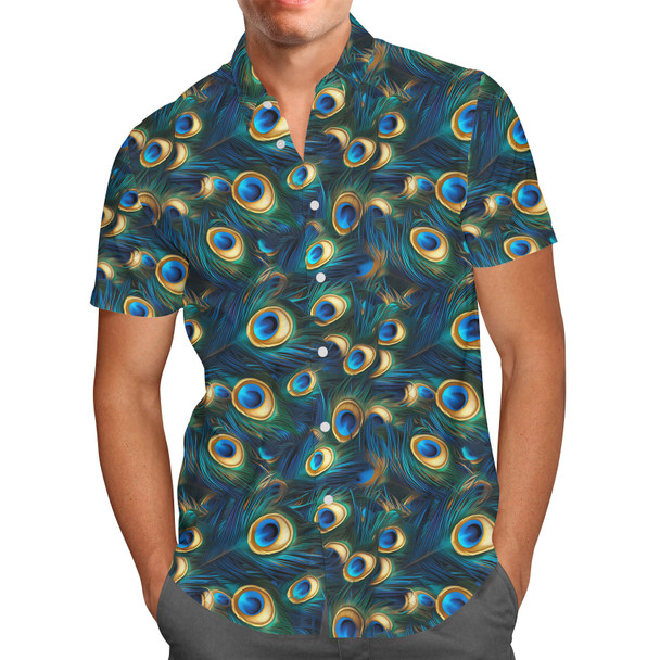 Men's Button Down Short Sleeve Shirt - Animal Print - Peacock