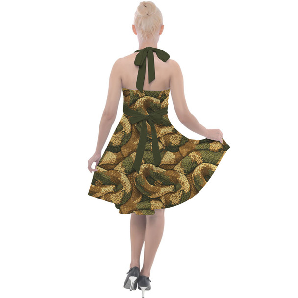 Halter Vintage Style Dress - Animal Print - Snake