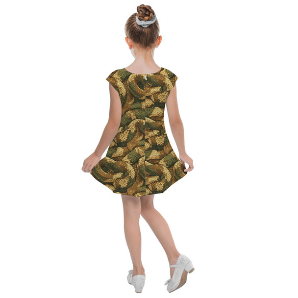 Girls Cap Sleeve Pleated Dress - Animal Print - Snake