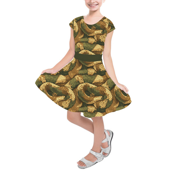 Girls Short Sleeve Skater Dress - Animal Print - Snake