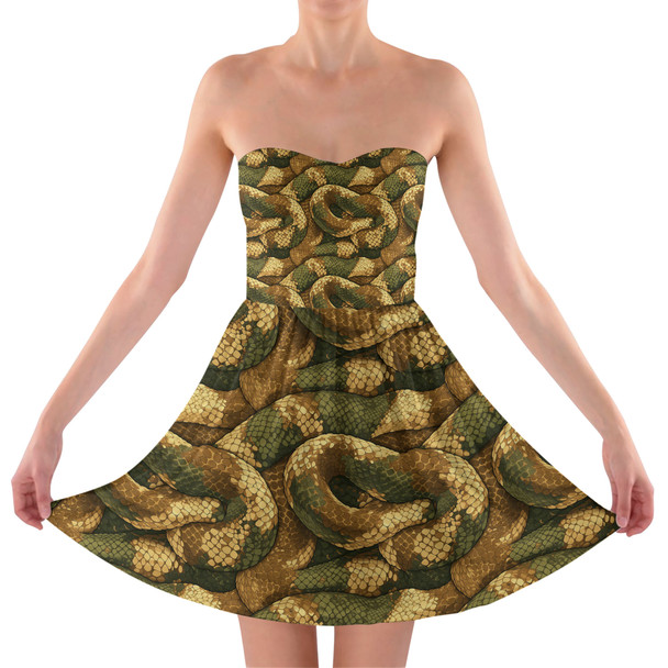 Sweetheart Strapless Skater Dress - Animal Print - Snake