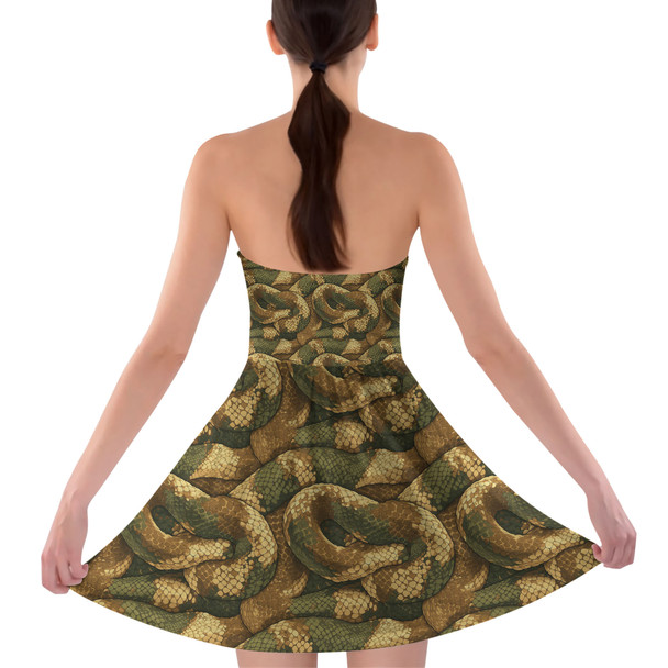 Sweetheart Strapless Skater Dress - Animal Print - Snake