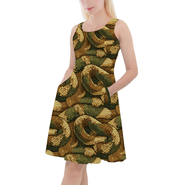 Skater Dress with Pockets - Animal Print - Snake