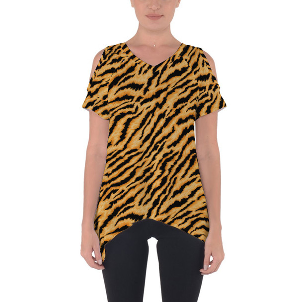 Cold Shoulder Tunic Top - Animal Print - Tiger