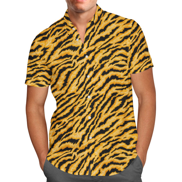 Men's Button Down Short Sleeve Shirt - Animal Print - Tiger