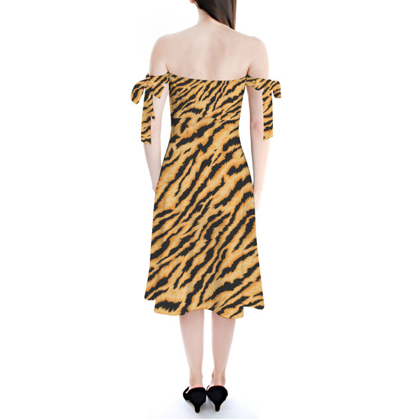 Strapless Bardot Midi Dress - Animal Print - Tiger