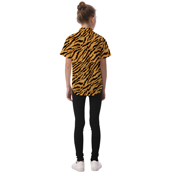 Kids' Button Down Short Sleeve Shirt - Animal Print - Tiger