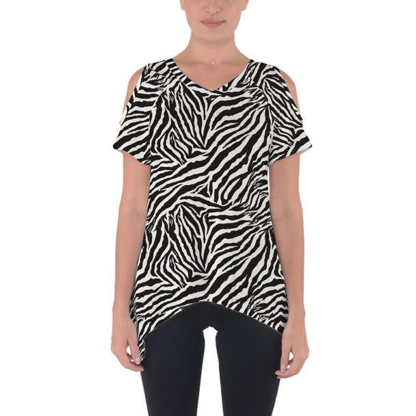 Cold Shoulder Tunic Top - Animal Print - Zebra