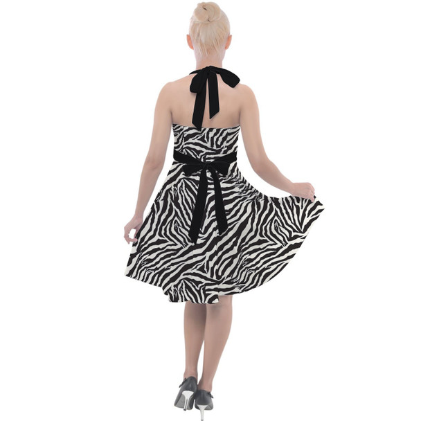 Halter Vintage Style Dress - Animal Print - Zebra