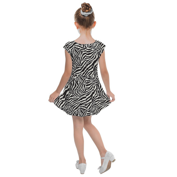 Girls Cap Sleeve Pleated Dress - Animal Print - Zebra