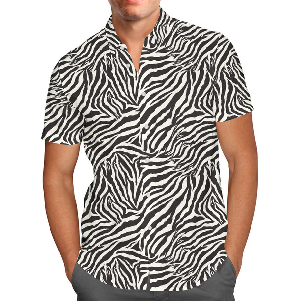 Men's Button Down Short Sleeve Shirt - Animal Print - Zebra