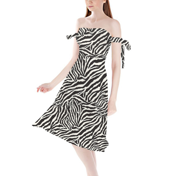 Strapless Bardot Midi Dress - Animal Print - Zebra