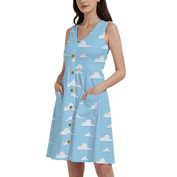 Button Front Pocket Dress - Pixar Clouds