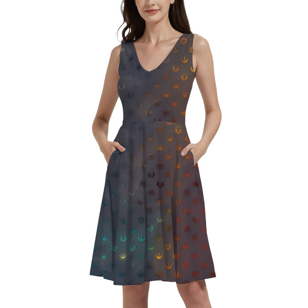 V-Neck Pocket Skater Dress - Galaxy Far Away