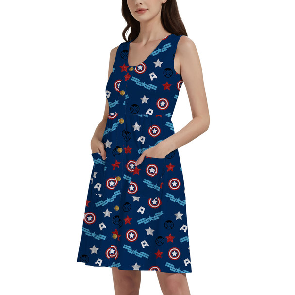 Button Front Pocket Dress - American Superhero