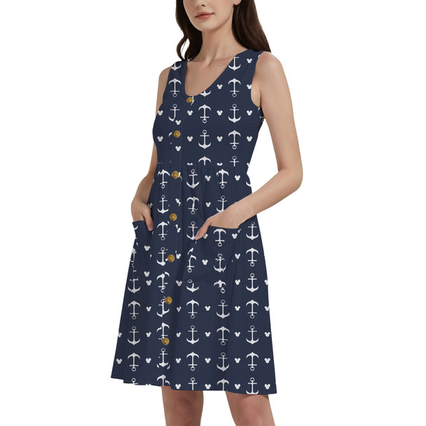 Button Front Pocket Dress - Anchors Mouse Ears