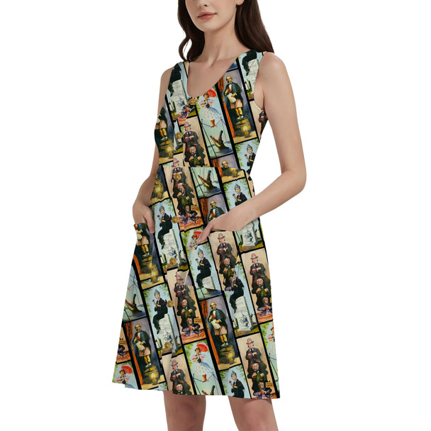Button Front Pocket Dress - Haunted Mansion Stretch Paintings