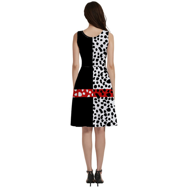 V-Neck Pocket Skater Dress - Cruella de Vil Villains Inspired