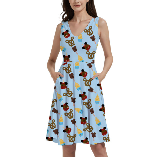 V-Neck Pocket Skater Dress - Snack Goals Disney Parks Inspired