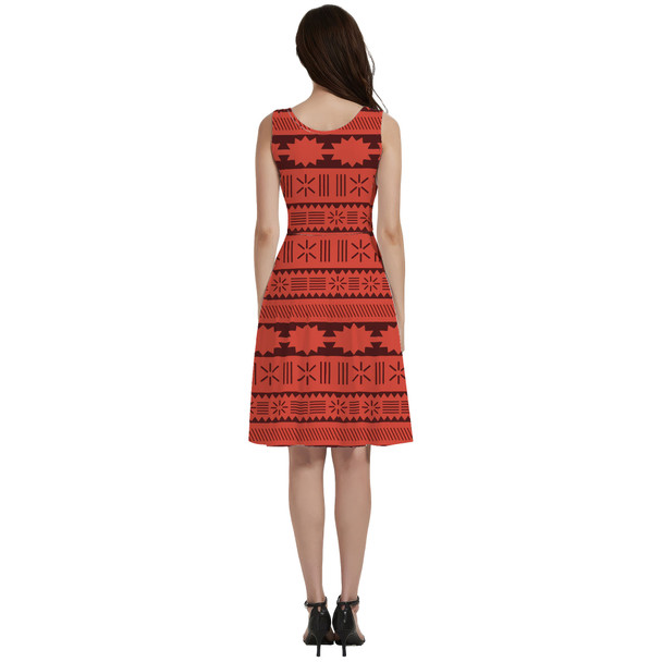 V-Neck Pocket Skater Dress - Moana Tribal Print