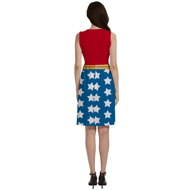 Button Front Pocket Dress - Wonder Woman Super Hero Inspired