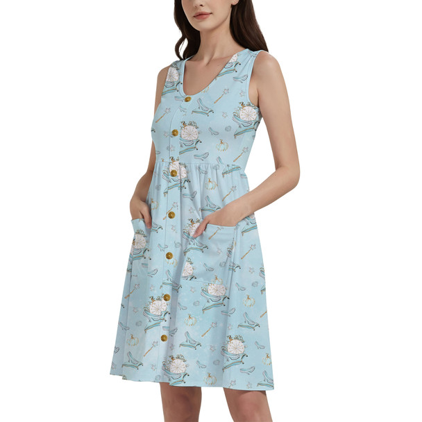 Button Front Pocket Dress - Glass Slipper Cinderella Inspired