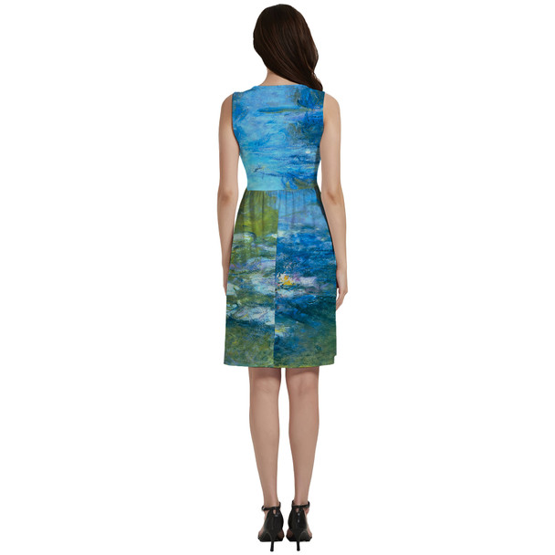 Button Front Pocket Dress - Monet Water Lillies