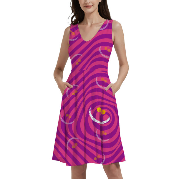 V-Neck Pocket Skater Dress - Cheshire Cat