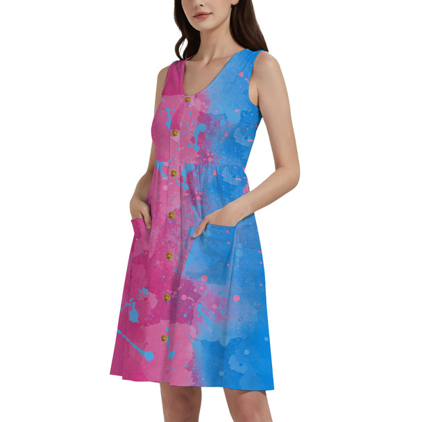 Button Front Pocket Dress - Pink or Blue Sleeping Beauty Inspired