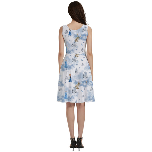 V-Neck Pocket Skater Dress - Winter Landscape Frozen Inspired