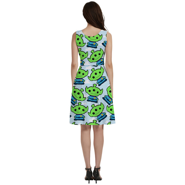 V-Neck Pocket Skater Dress - Little Green Aliens Toy Story Inspired