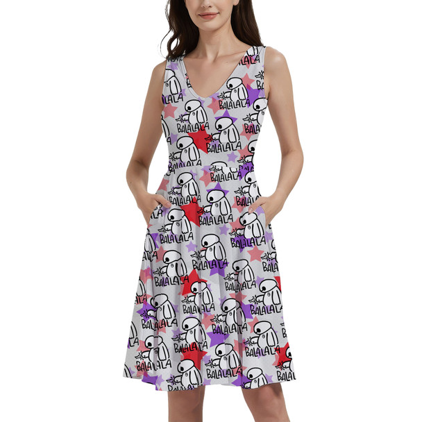 V-Neck Pocket Skater Dress - Baymax Balala Big Hero 6 Inspired