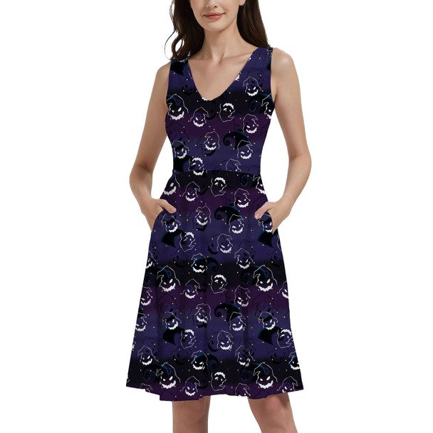 V-Neck Pocket Skater Dress - Oogie Boogie Halloween Inspired