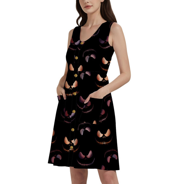 Button Front Pocket Dress - Pumpkin King Halloween Inspired