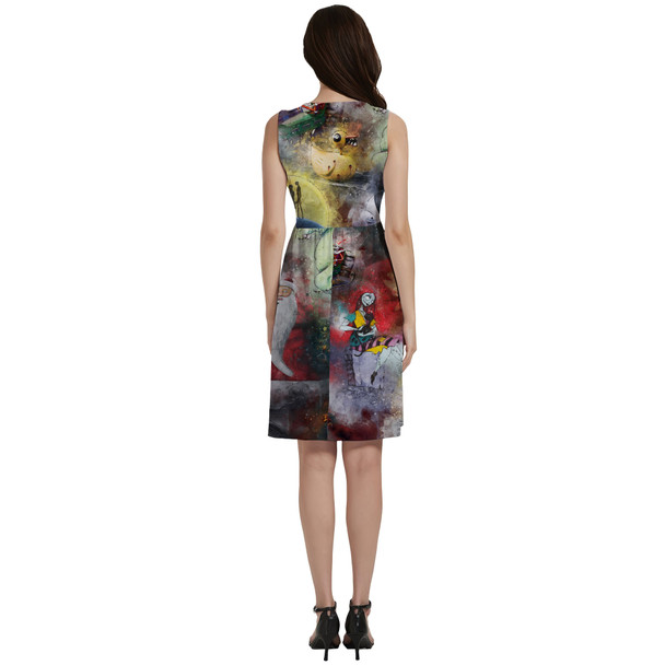 Button Front Pocket Dress - Watercolor Nightmare Before Christmas