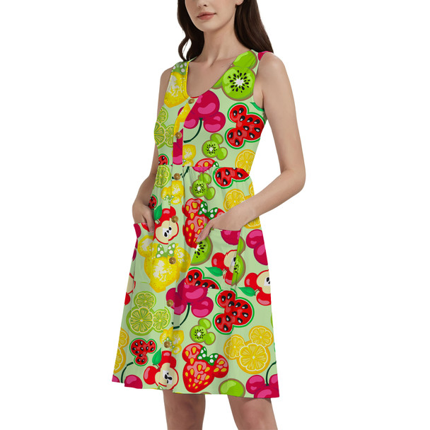 Button Front Pocket Dress - Mickey's Fruit Fiesta