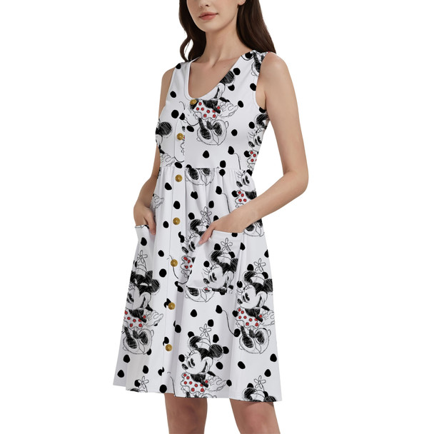 Button Front Pocket Dress - Sketch of Minnie Mouse