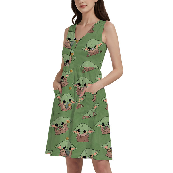 Button Front Pocket Dress - The Child Catching Frogs