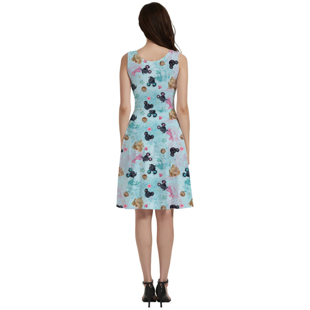 V-Neck Pocket Skater Dress - Watercolor Minnie Mermaids