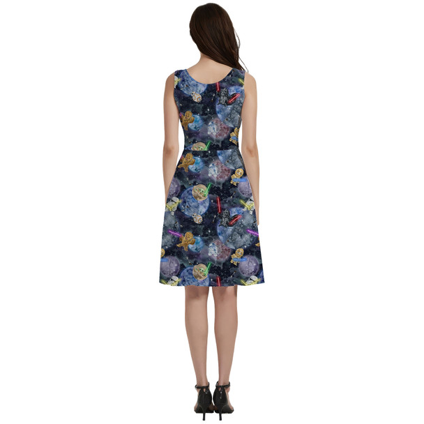 V-Neck Pocket Skater Dress - Watercolor Star Wars Battle