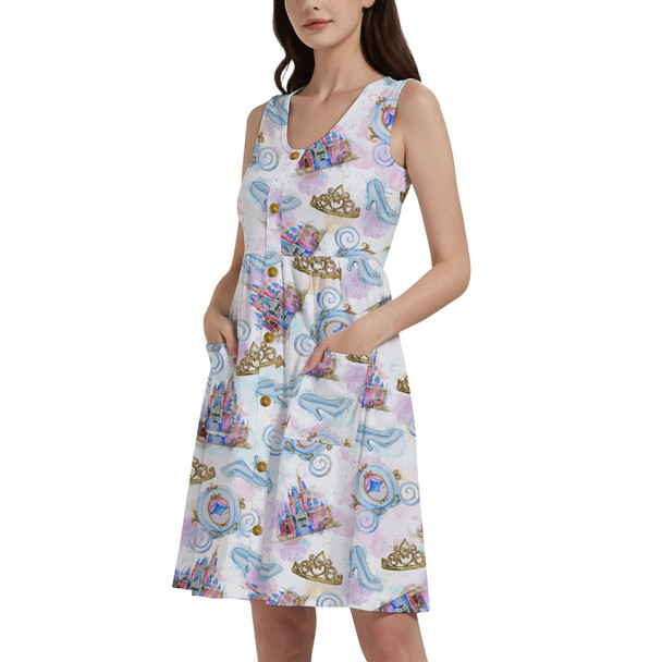 Button Front Pocket Dress - Watercolor Cinderella