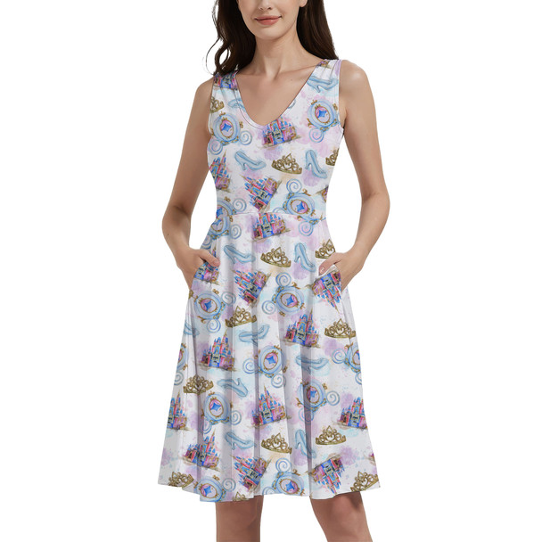 V-Neck Pocket Skater Dress - Watercolor Cinderella