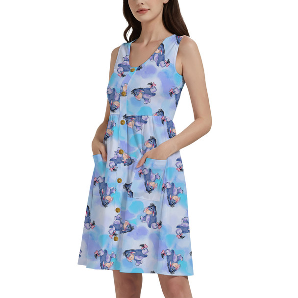 Button Front Pocket Dress - Watercolor Eeyore