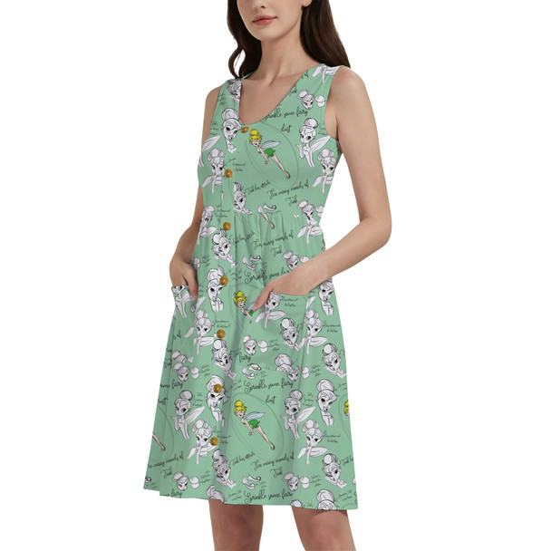 Button Front Pocket Dress - Drawing Tinkerbell