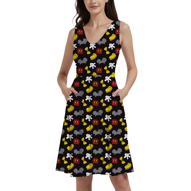 V-Neck Pocket Skater Dress - Dress Like Mickey